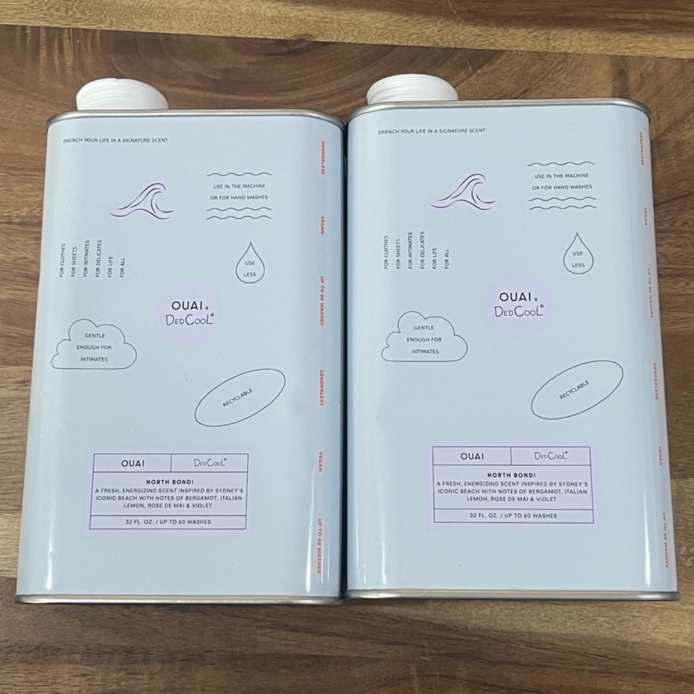 OUAI x DedCool 2 pack of 32oz Detergent Laundry Soap NORTH BONDI Vegan 64 Fl Oz